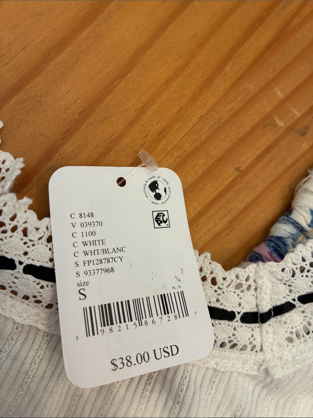 Intimately Free People Women’s White Lace-Trim Ribbed Tank Top, small NWT - Picture 3 of 5